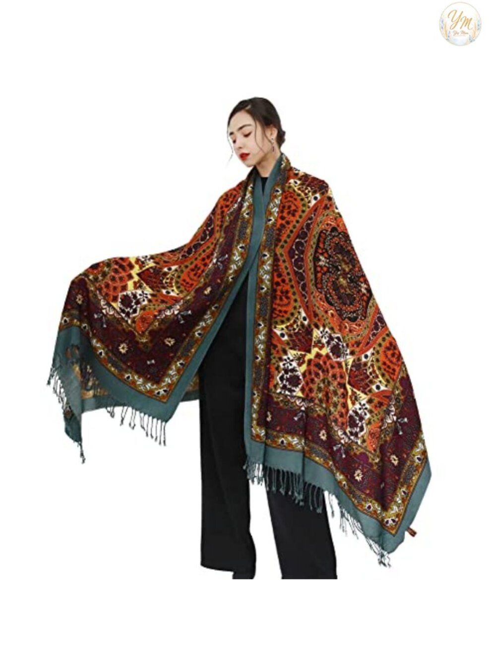 100% Merino Wool Pashmina Shawl Wrap Large Handmade Tassel Wraps for Women